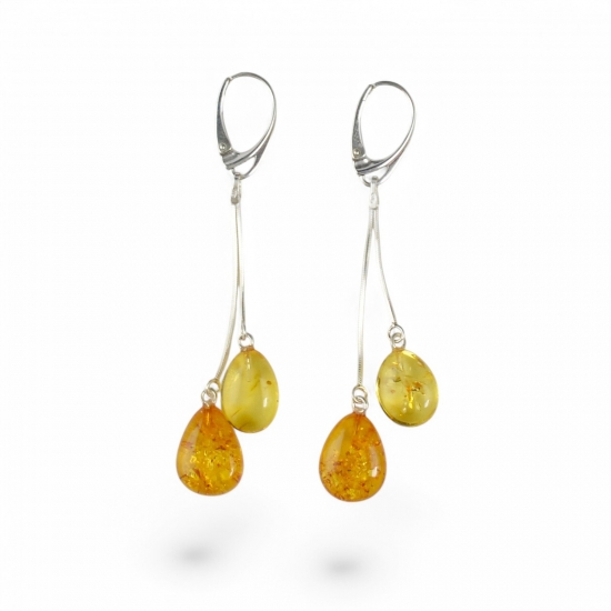 Natural amber long earrings